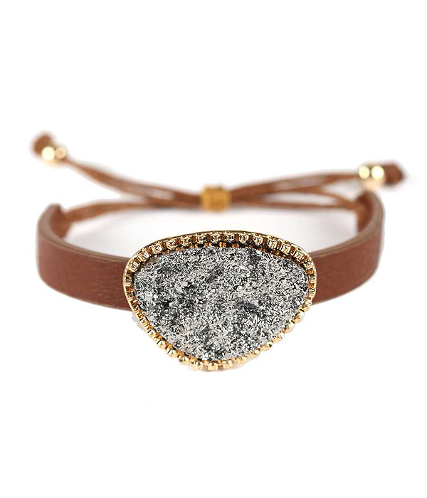 Druzy and leather pull tie bracelet