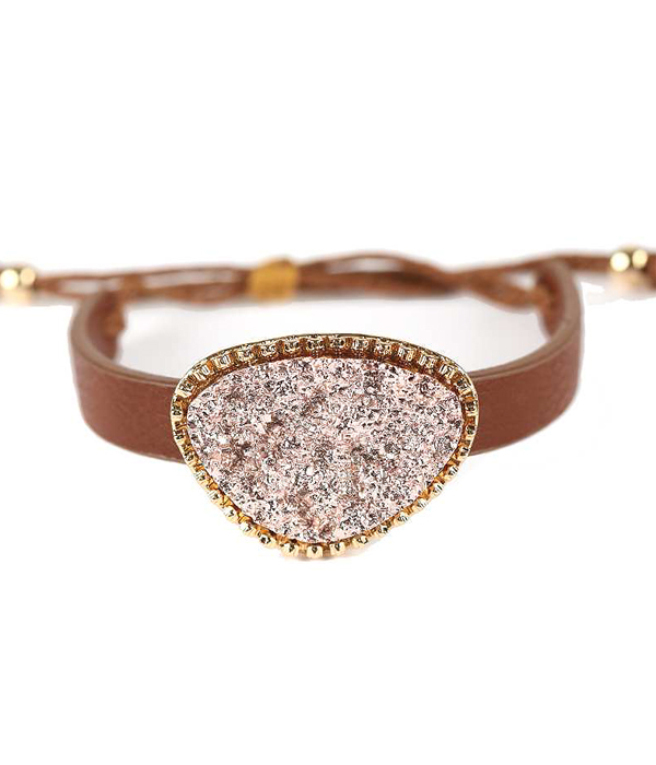 Druzy and leather pull tie bracelet