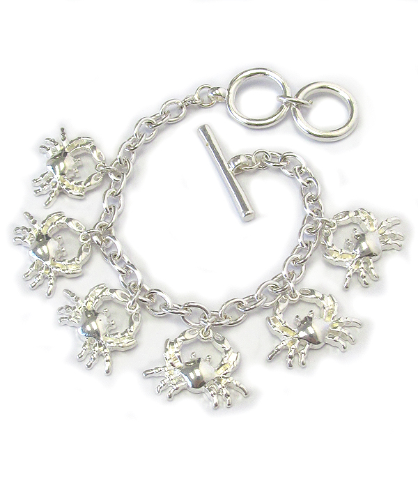 Multi crab charm toggle bracelet