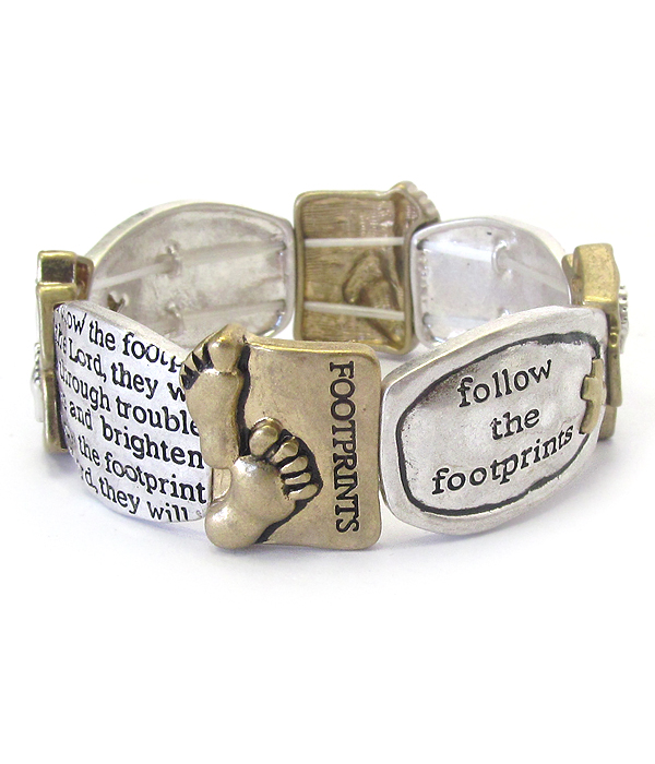 Religious inspiration foot print message stretch bracelet