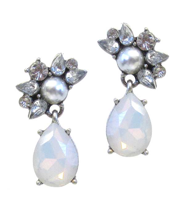 Pearl and facet crystal teardrop earring