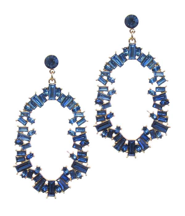 Baguette stone oval ring drop earring