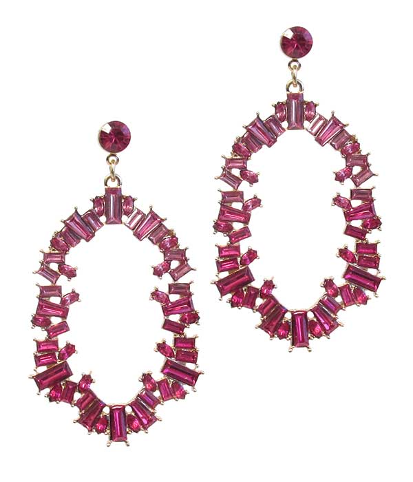 Baguette stone oval ring drop earring