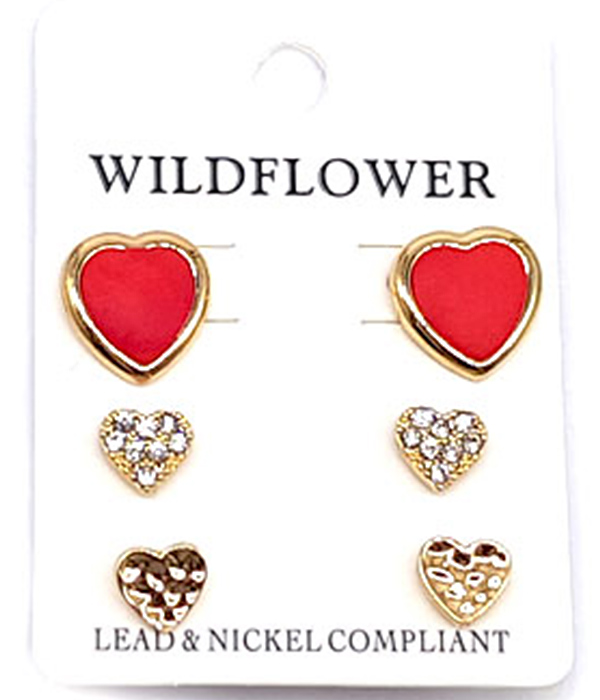 ASSORT HEART 3 PAIR EARRING SET -valentine