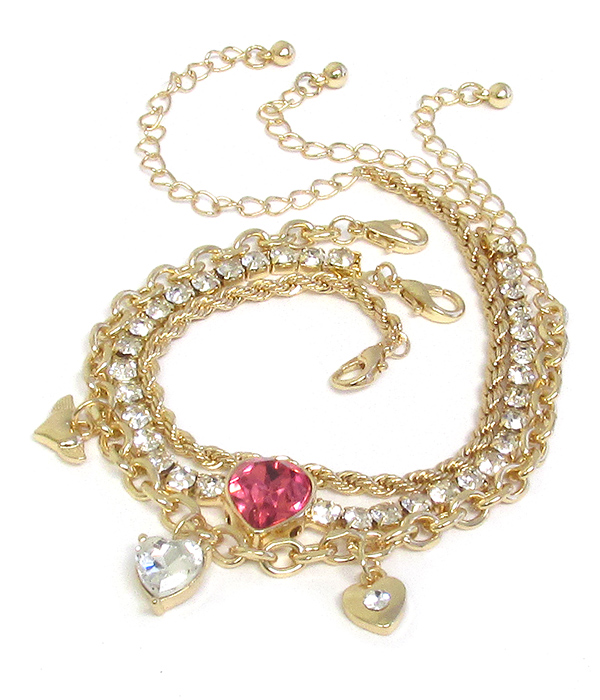Multi heart charm triple bracelet set -valentine