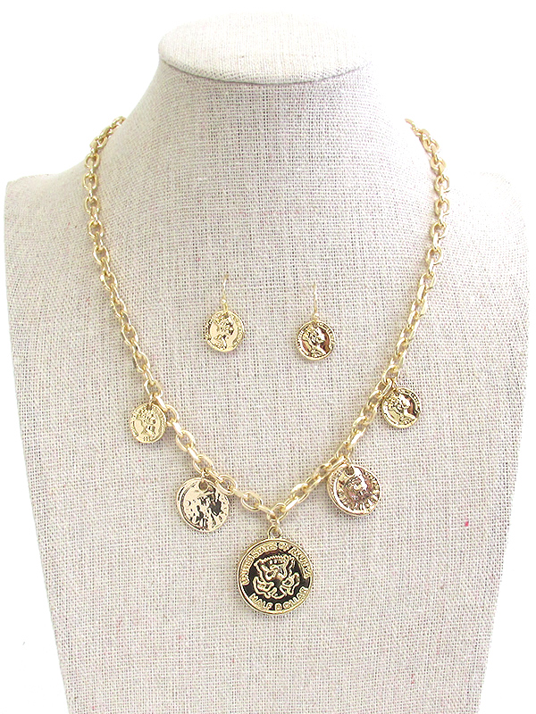 MULTI COIN CHARM DANGLE NECKLACE SET