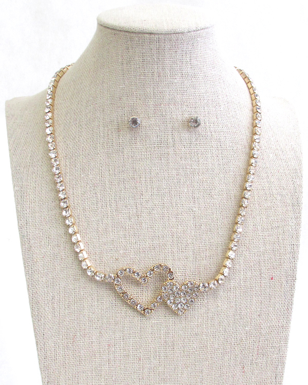 Double heart rhinestone chain necklace set -valentine