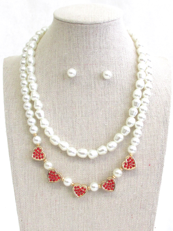 HEART AND PEARL MIX DOUBLE NECKLACE SET -valentine