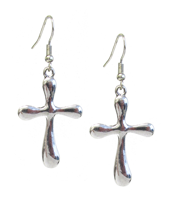 Wavy cross metal earring