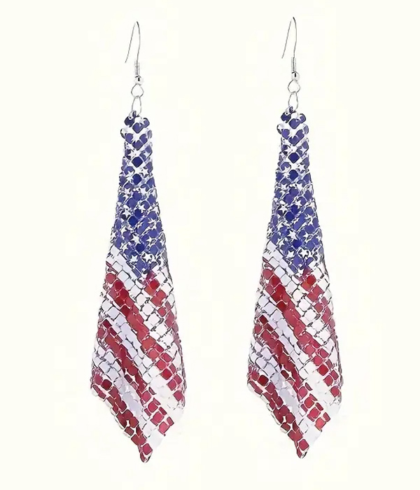 Patriotic american flag mesh chain earring