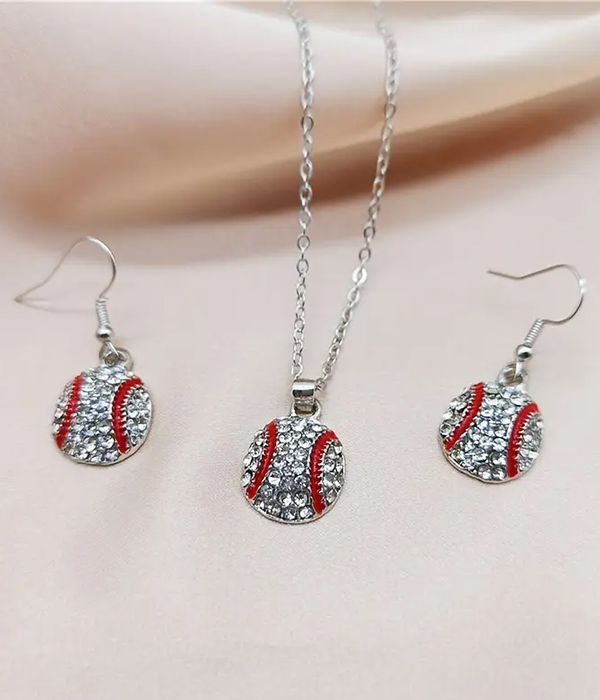 Sport theme necklace earring set - baseball
