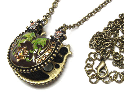 Enamel art and crystal accent handbag shape locket necklace