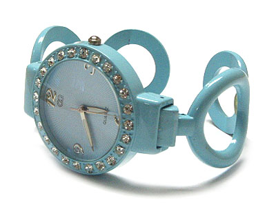 Crystal round face color cuff bangle watch