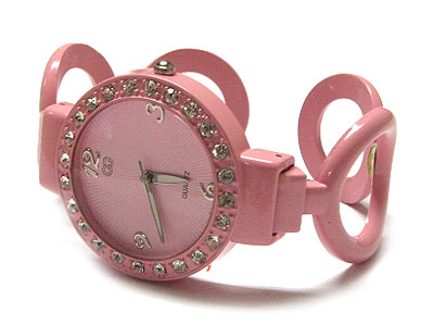 Crystal round face color cuff bangle watch