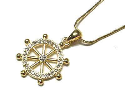 Crystal nautical theme wheel necklace