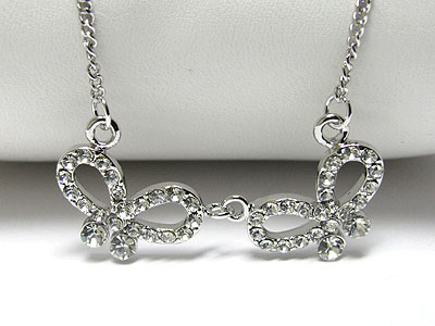 MADE IN KOREA WHITEGOLD PLATING CRYSTAL DUAL BUTTERFLY LINK NECKLACE