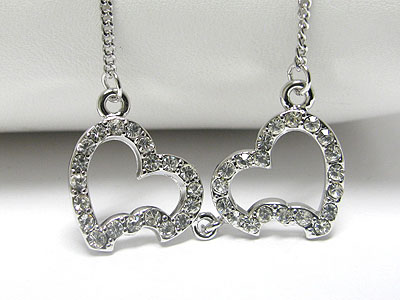 WHITEGOLD PLATING CRYSTAL DUAL HEART LINK NECKLACE