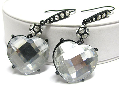 Crystal ball and facet glass heart drop earring