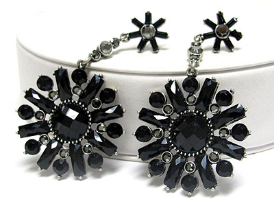 Crystal deco round flower drop earring