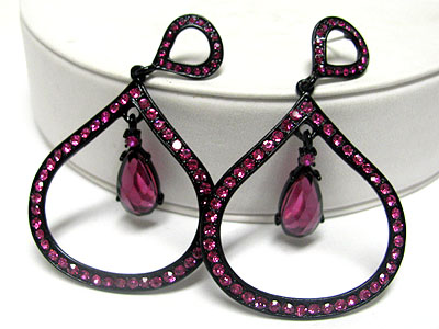 Crystal stud large teardrop frame and inside facet glass drop earring