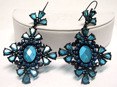 Boutique quality crystal and facet glass deco rhombus flower drop earring