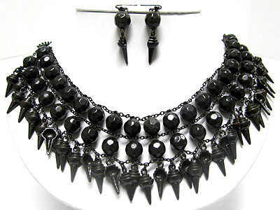 Boutique quality triple strand metal facet ball necklace set