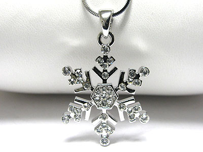 Made in korea whitegold plating crystal snowflake pendant necklace