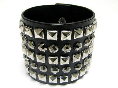 Metal stud leather band bracelet 