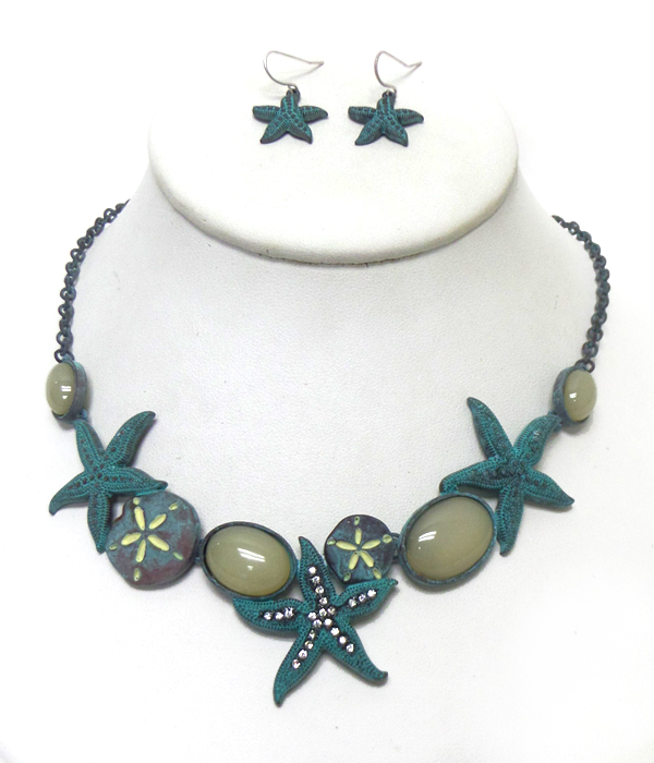 Sea star and stones linked necklace set