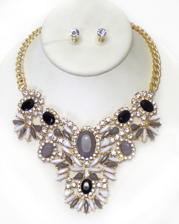 Multi crystal and glass stone mix statement necklace set