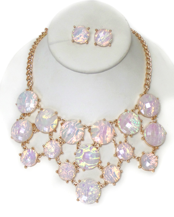 Abalone finish multi bubble link bib necklace set