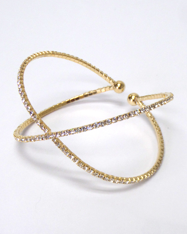 Memory wire rhinestone cross double line bracelet