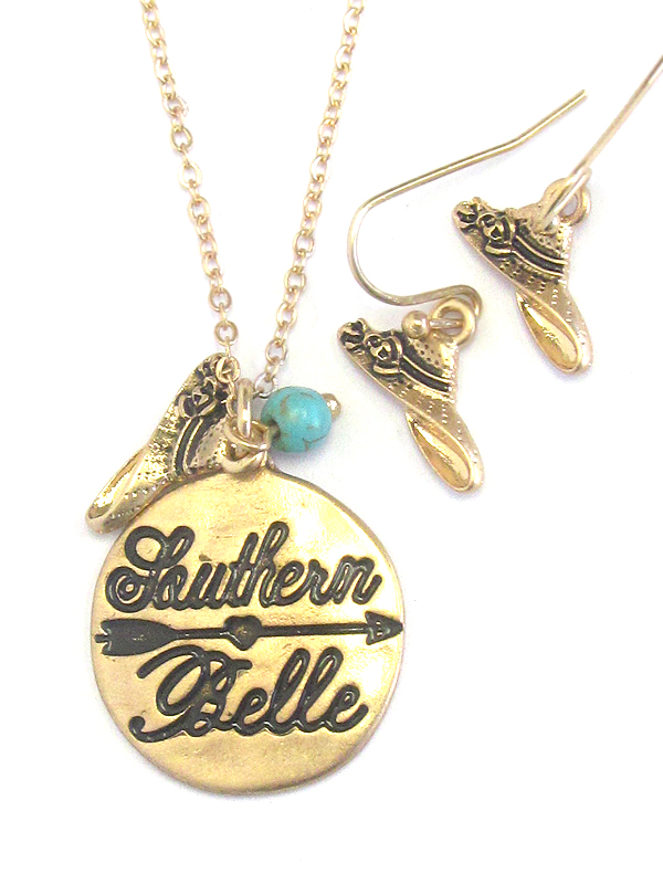 Southern country style disk pendant necklace set - southern belle