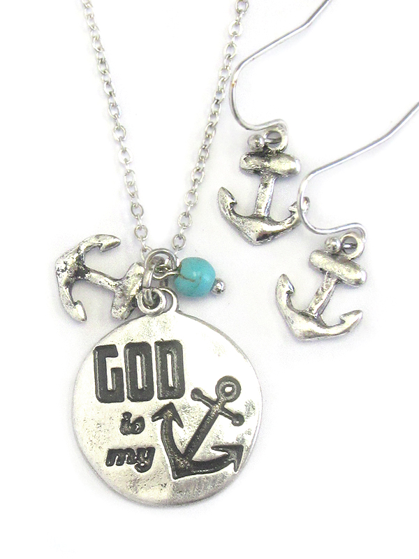 Southern country style disk pendant necklace set - god is my anchor