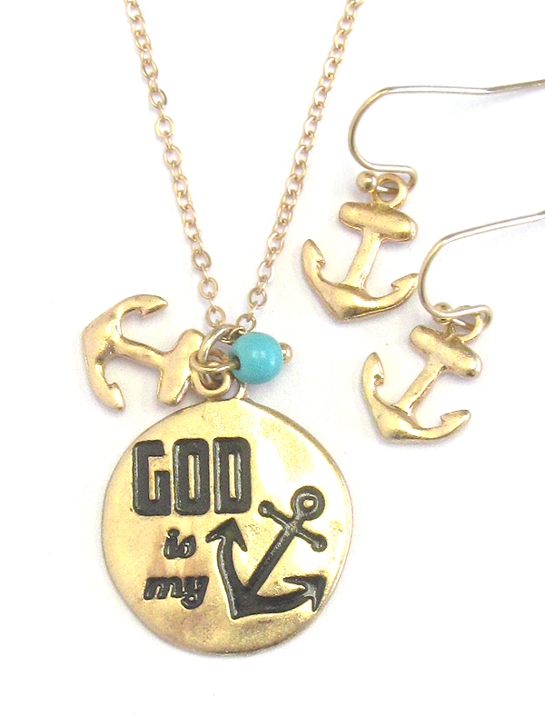 Southern country style disk pendant necklace set - god is my anchor