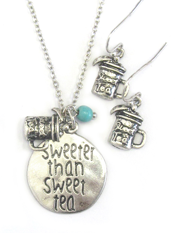 Southern country style disk pendant necklace set - sweeter than sweet tea