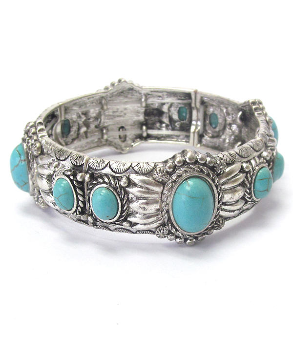 Turquoise rustic navajo stretch bracelet -western