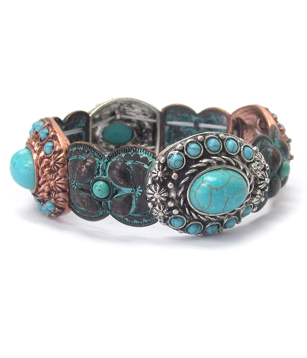 Turquoise rustic navajo stretch bracelet -western