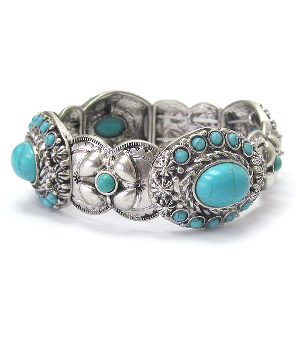 Turquoise rustic navajo stretch bracelet -western