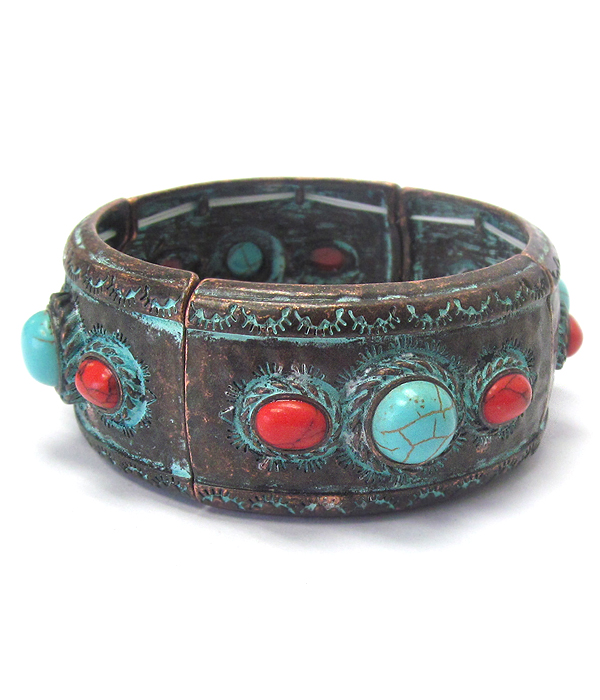 Turquoise rustic navajo stretch bracelet -western
