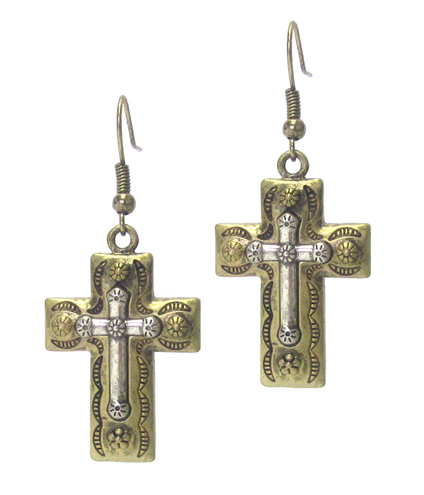 Textured navajo cross earring -western