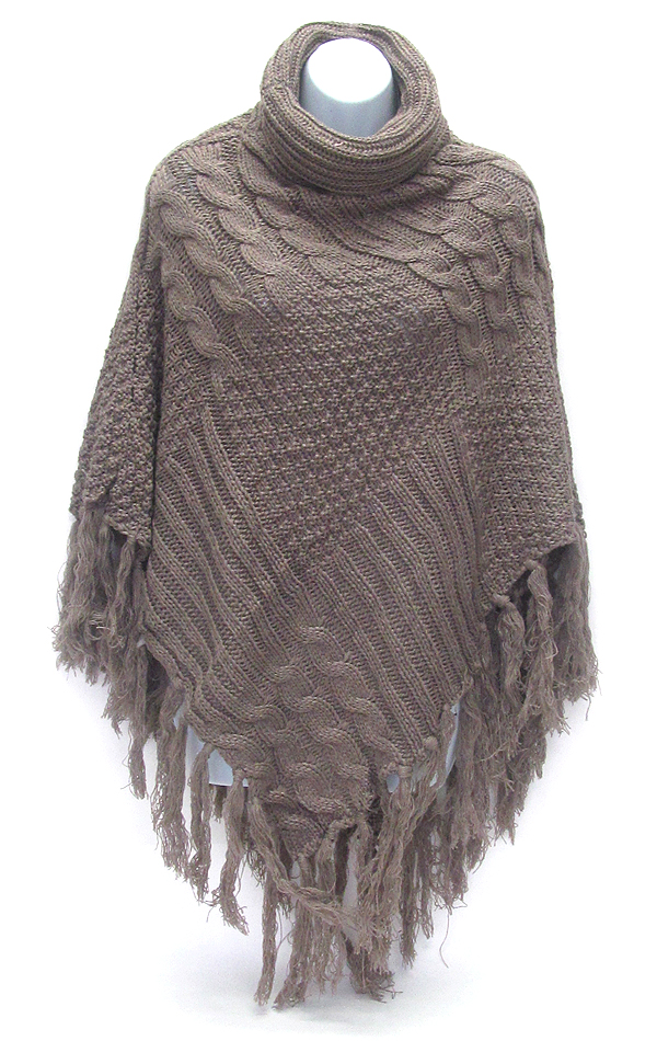 Turtleneck tassel drop winter poncho