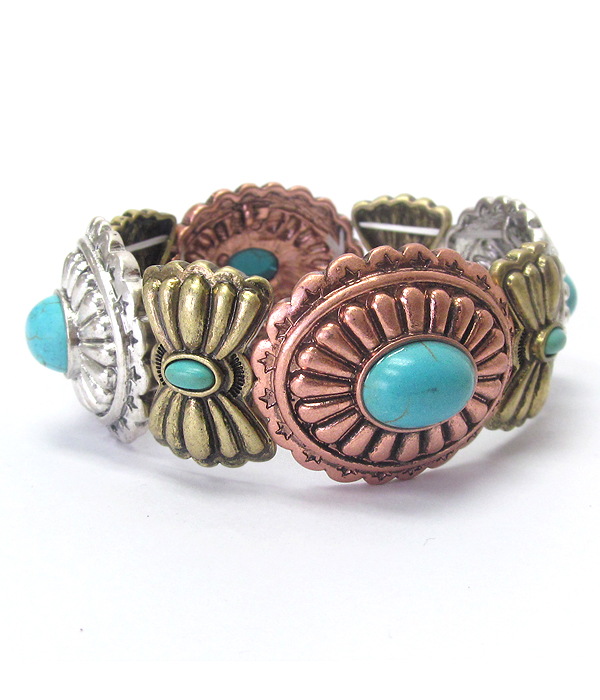 Turquoise and rustic navajo stretch bracelet -western