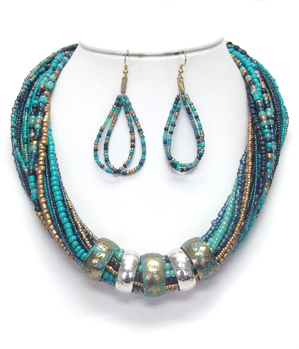 Multi seed bead and layered chunky necklace set