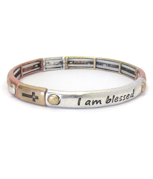 RELIGIOUS INSPIRATION MESSAGE STRETCH BRACELET - I AM BLESSED