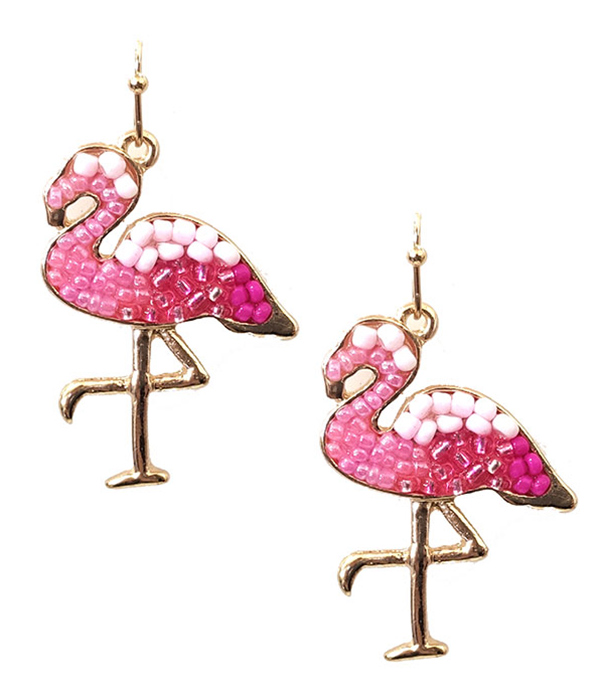 TROPICAL THEME MULTI SEEDBEAD EARRING - FLAMINGO