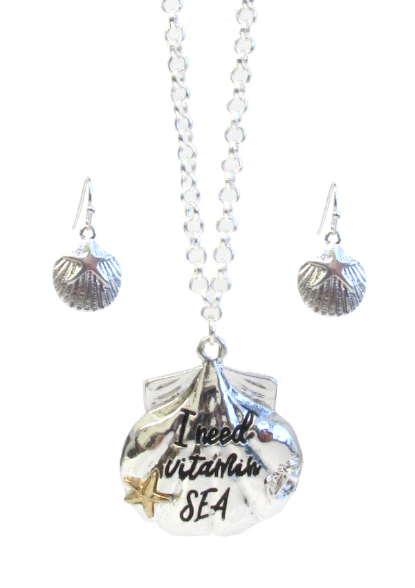 SEALIFE THEME SHELL PENDANT NECKLACE SET - I NEED VITAMIN SEA