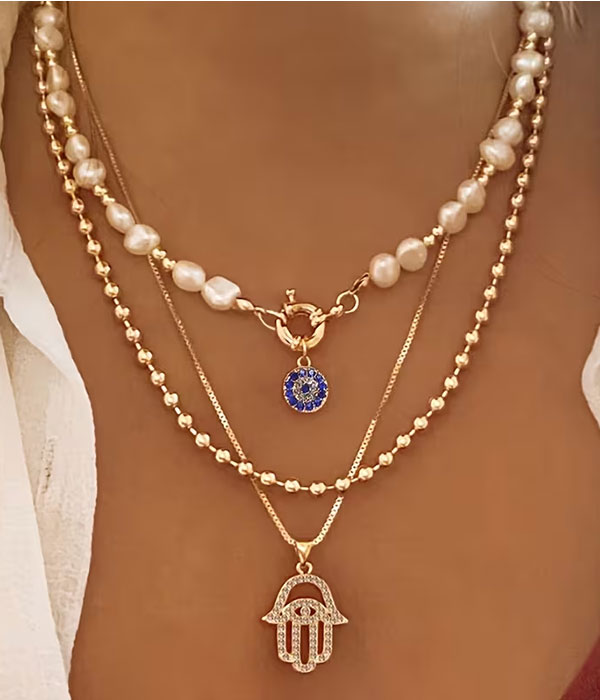 Hamsa 3 layer necklace