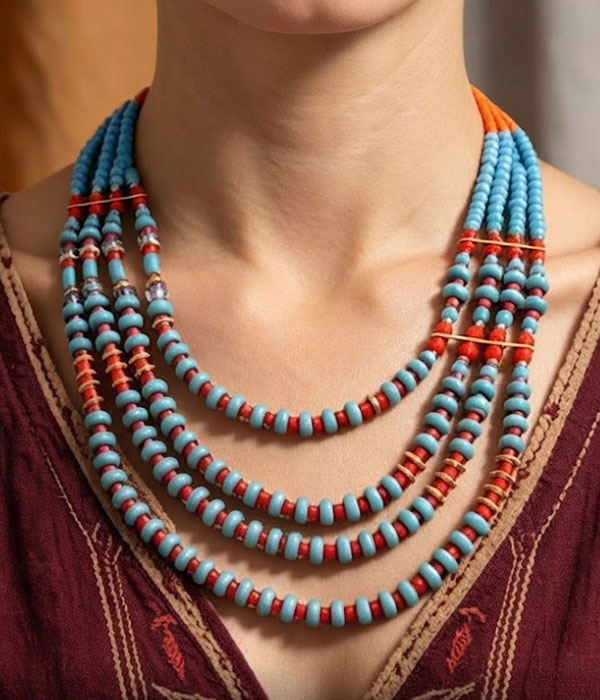 Turquoise multi strand beaded necklace