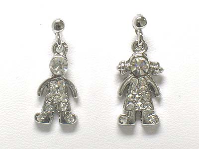 Made in korea whitegold plating crystal boy and girl earring